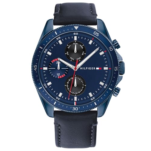 Tommy Hilfiger Multi Zifferblatt Quarz Uhr für Herren mit Blaues Lederarmband - 1791839 von Tommy Hilfiger