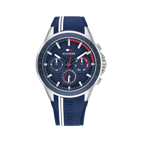 Tommy Hilfiger Multi Zifferblatt Quarz Uhr für Herren mit Blaues Silikonarmband - 1791859 von Tommy Hilfiger