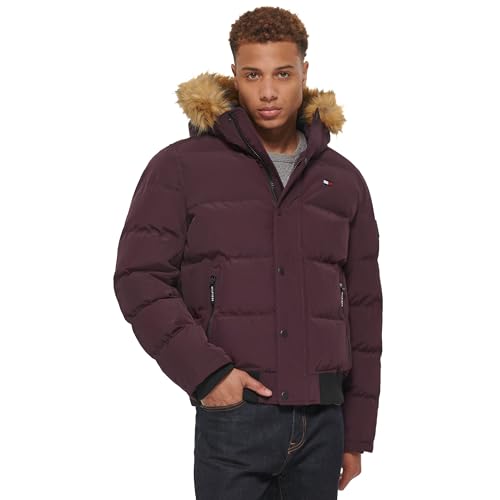 Tommy Hilfiger Herren Arctic Cloth Gesteppte Schnorchel-Bomberjacke Parka, Burgunder, XL von Tommy Hilfiger