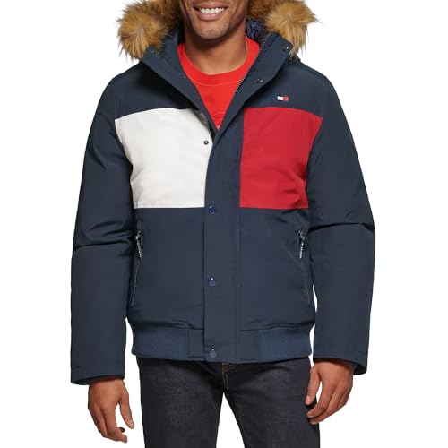 Tommy Hilfiger Herren Arctic Cloth Gesteppte Schnorchel-Bomberjacke Parka, Marineblaue Flagge, M von Tommy Hilfiger