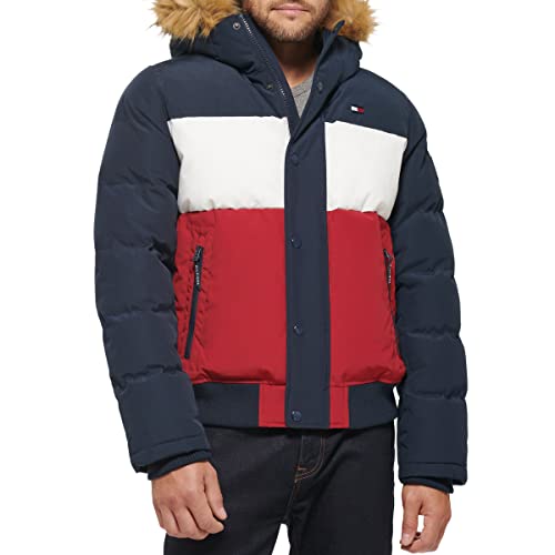 Tommy Hilfiger Herren Arctic Cloth Gesteppte Schnorchel-Bomberjacke Parka, Midnight/Ice/Red, XXL von Tommy Hilfiger