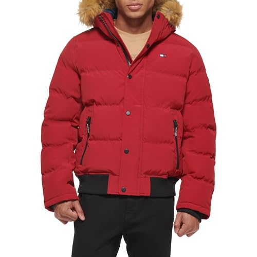 Tommy Hilfiger Herren Arctic Cloth Gesteppte Schnorchel-Bomberjacke Parka, Rot/Ausflug, einfarbig (Getaway Solids), M von Tommy Hilfiger