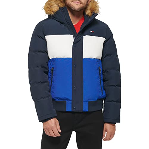 Tommy Hilfiger Herren Arctic Cloth Gesteppte Schnorchelbomberjacke, Blauer Farbblock, XL von Tommy Hilfiger