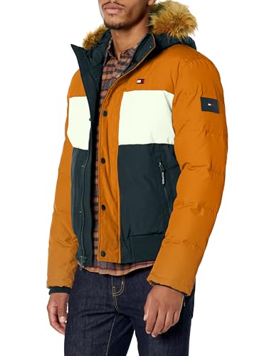 Tommy Hilfiger Herren Arctic Cloth Gesteppte Schnorchelbomberjacke, Gelb/Marineblau, XXL von Tommy Hilfiger