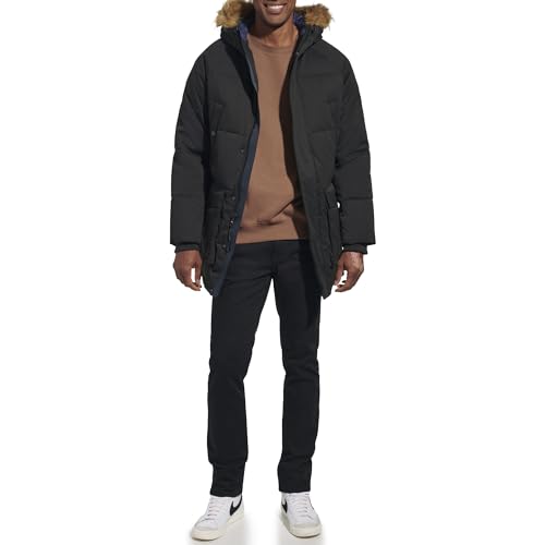 Tommy Hilfiger Herren Arctic Cloth Heavyweight Performance Parka Daunen-Alternative Pelz gefüttert Kapuze Mantel Daunenalternative Oberbekleidung, New Black, XL von Tommy Hilfiger