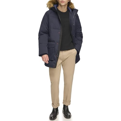 Tommy Hilfiger Herren Arctic Cloth Heavyweight Performance Parka Daunen Alternative Pelz gefüttert Kapuze Oberbekleidung Mantel, Neu, marineblau, S von Tommy Hilfiger