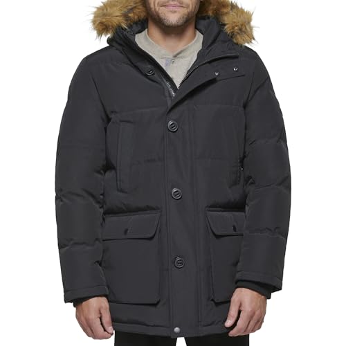 Tommy Hilfiger Herren Arctic Cloth Heavyweight Performance Parka Daunen-Alternative Pelz Gefüttert Kapuze Mantel Daunenalternative Oberbekleidung, Schwarz, 2X von Tommy Hilfiger
