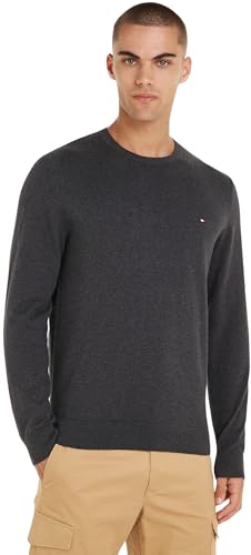 Tommy Hilfiger Herren Pullover Classic Cotton Crew Neck Baumwolle, Grau (Dark Grey Heather), XS von Tommy Hilfiger