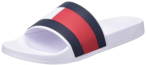 Tommy Hilfiger Herren Badeschuhe Rubber TH Flag Pool Slide Badelatschen, Weiß (White), 45 EU von Tommy Hilfiger