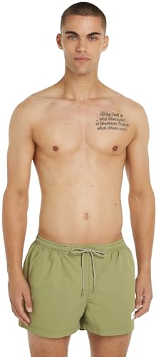 Tommy Hilfiger Herren Badeshorts Drawstring Label Mittellang, Grün (Faded Olive), S von Tommy Hilfiger