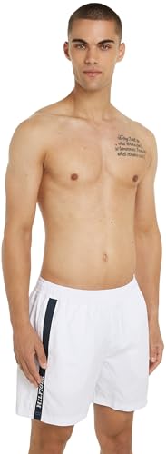 Tommy Hilfiger Herren Badeshorts Medium Drawstring Tape Mittellang, Weiß (White), XXL von Tommy Hilfiger