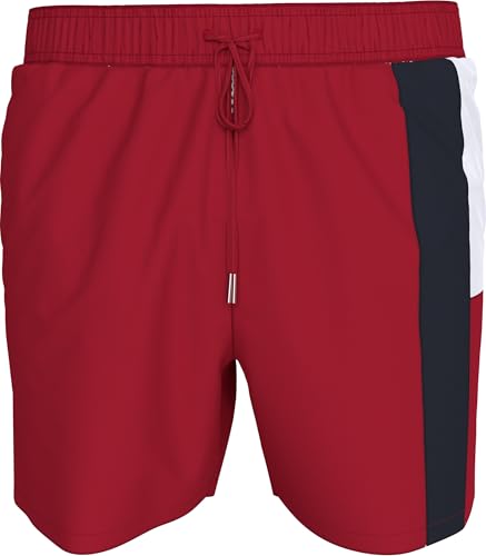 Tommy Hilfiger Herren Badeshorts Medium Drawstring mit Tunnelzug, Mehrfarbig (Medium Red), S von Tommy Hilfiger