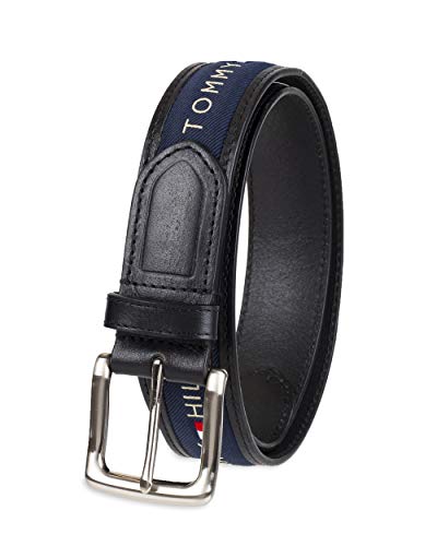 Tommy Hilfiger Herren Band Inlay Stoff einzelner Zinke Schnalle Gürtel, Schwarz/Marineblau, 44 Tommy Hilfiger Herren Band Inlay Stoff einzelner Zinke Schnalle Gürtel, Schwarz/Marineblau, 44 von Tommy Hilfiger