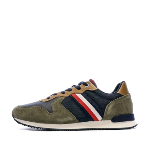 Tommy Hilfiger Herren Baskets Kaki/Marine Homme Iconic Runner Mix Sneaker, 46 EU von Tommy Hilfiger