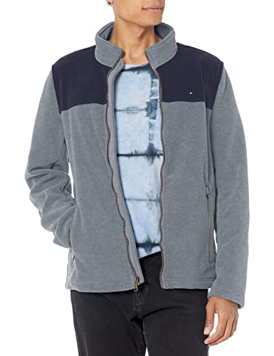Tommy Hilfiger Herren Lightweight Polar Fleece Jacket Fleecejacke, Marineblau/Hellgrau, XXL von Tommy Hilfiger