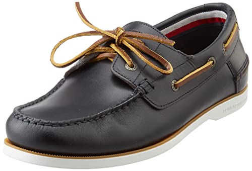 Tommy Hilfiger Herren Boat Schuh TH Boat Shoe Core Leather aus Leder, Blau (Desert Sky), 42 EU von Tommy Hilfiger