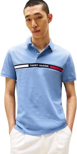 Tommy Hilfiger Herren Poloshirt Kurzarm Chest Insert Regular Fit, Blau (Brisk Blue), XXL von Tommy Hilfiger