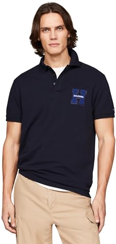 Tommy Hilfiger Herren Poloshirt Kurzarm Boucle Embro Regular Fit, Blau (Desert Sky), L von Tommy Hilfiger