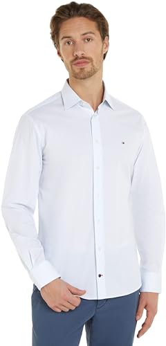 Tommy Hilfiger Herren Hemd Langarm, Blau (Optic White / Light Blue), 39 von Tommy Hilfiger