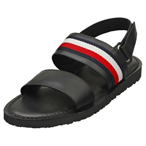 Tommy Hilfiger Herren Sandalen Core Strappy Sandal aus Leder, Schwarz (Black), 44 von Tommy Hilfiger