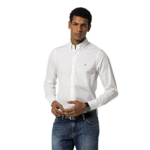 Tommy Hilfiger Herren CORE STRETCH SLIM POPLIN SHIRT Freizeithemd, Weiß (Bright White 100), XXL von Tommy Hilfiger