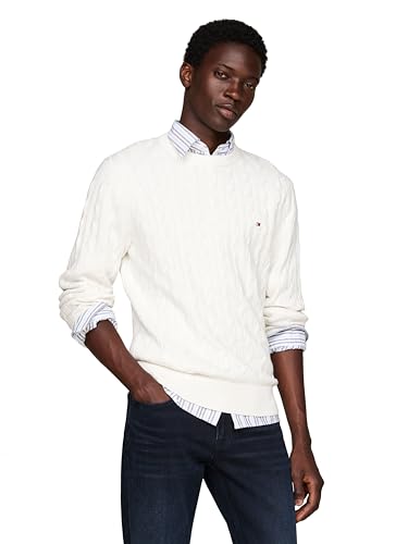 Tommy Hilfiger Herren Cable Knit Crewneck Sweater Lightweight Pullover, Elfenbein, X-Klein Tommy Hilfiger Herren Cable Knit Crewneck Sweater Lightweight Pullover, Elfenbein, X-Klein von Tommy Hilfiger