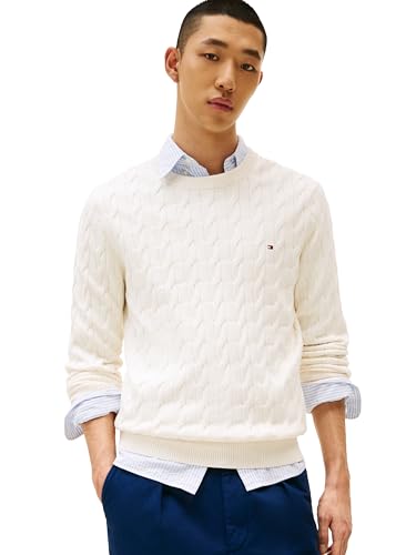 Tommy Hilfiger Herren Leichter Zopfmuster und Rundhalsausschnitt Pullover, Elfenbeinfarbenes Blütenblatt, X-Klein Tommy Hilfiger Herren Leichter Zopfmuster und Rundhalsausschnitt Pullover, Elfenbeinfarbenes Blütenblatt, X-Klein von Tommy Hilfiger