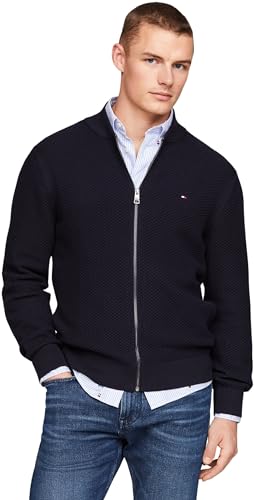 Tommy Hilfiger Herren Strickjacke Cardigan mit Reißverschluss Zipper, Blau (Desert Sky), S von Tommy Hilfiger