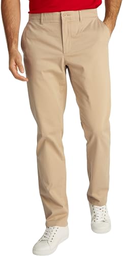 Tommy Hilfiger Herren Chino Hose Denton Satin Straight Fit, Beige (Batique Khaki), 31W/28L von Tommy Hilfiger