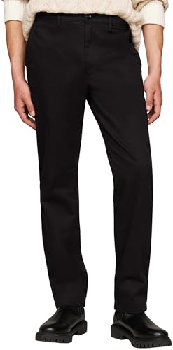 Tommy Hilfiger Herren Chino Hose Denton Satin Straight Fit, Schwarz (Black), 32W/36L von Tommy Hilfiger