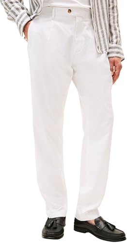 Tommy Hilfiger Herren Chino Hose Harlem Satin Relaxed Fit, Weiß (Th Optic White), 32W/33L von Tommy Hilfiger