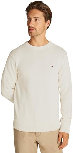 Tommy Hilfiger Herren Pullover Chunky Cotton Crew Neck Strickpullover, Elfenbein (Ivory Petal), L von Tommy Hilfiger