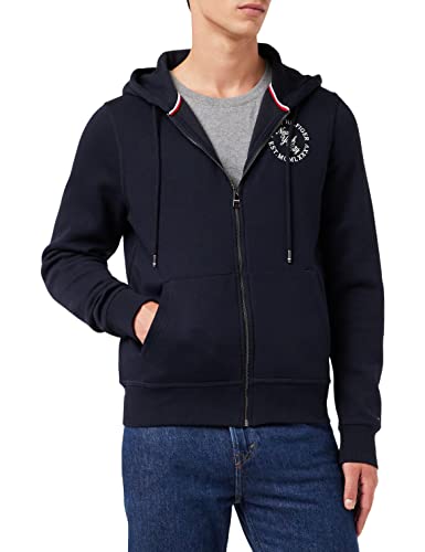 Tommy Hilfiger Herren Circle Mixed Type Zip Thru MW0MW28675 Durchgehender Reißverschluss-Hoody, Blau (Desert Sky), M von Tommy Hilfiger