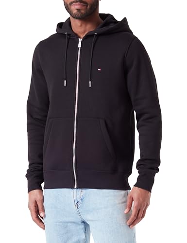 Tommy Hilfiger Herren Strickjacke Cardigan mit Reißverschluss Classic Flag Zip Through Hoody Zipper, Schwarz (Black), L von Tommy Hilfiger