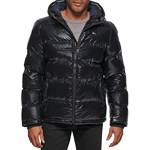 Tommy Hilfiger Herren Pufferjacke mit Kapuze Daunen, Oberbekleidung, Mantel, schwarz, 2X Groß von Tommy Hilfiger