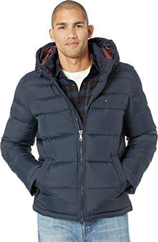 Tommy Hilfiger Herren Pufferjacke mit Kapuze Daunenalternative, Oberbekleidung, Mantel, Midnight, Klein von Tommy Hilfiger