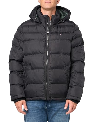 Tommy Hilfiger Herren Hooded Puffer Jacket Daunenalternative Oberbekleidung, Schwarz, L von Tommy Hilfiger