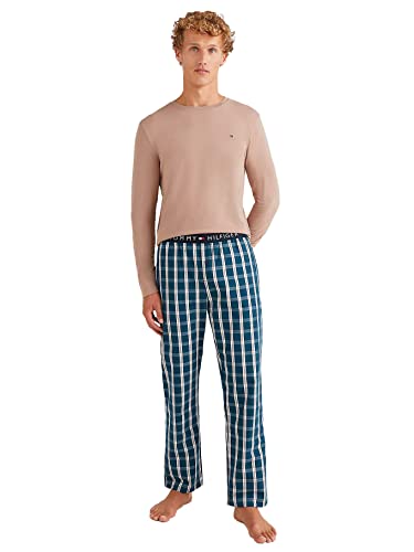 Tommy Hilfiger Herren Cn Ls Pant Woven Set Print UM0UM01960 Pyjamas, Gelb (Oat Milk/Royal Plaid), L von Tommy Hilfiger