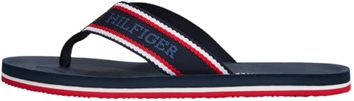 Tommy Hilfiger Herren Flip Flops Comfort Beach Sandal mit Logo, Blau (Desert Sky), 44 von Tommy Hilfiger