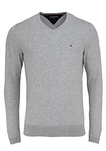 Tommy Hilfiger Herren Core Cotton-silk Vneck Pullover, Grau (Cloud Htr 501), M EU von Tommy Hilfiger