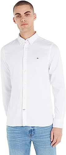 Tommy Hilfiger Herren Hemd Core Flex Dobby Langarm, Weiß (White), L von Tommy Hilfiger