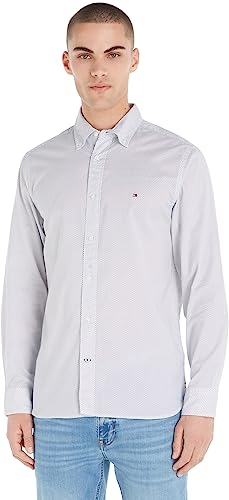 Tommy Hilfiger Herren Hemd Core Flex Mini Geo Langarm, Mehrfarbig (White/Carbon Navy), XL von Tommy Hilfiger