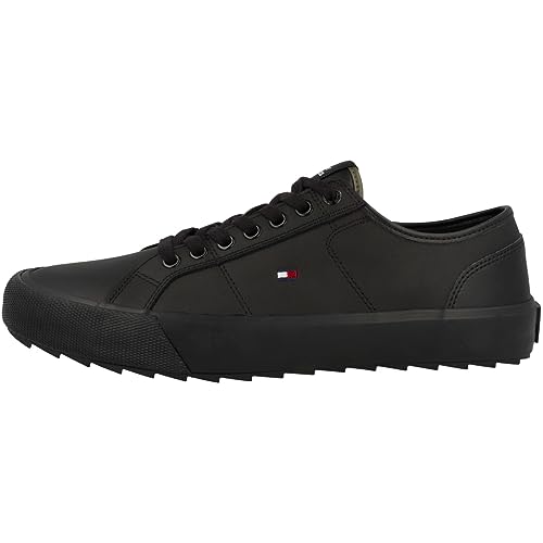 Tommy Hilfiger Herren Vulcanized Sneaker Cleated Schuhe, Schwarz (Triple Black), 43 von Tommy Hilfiger