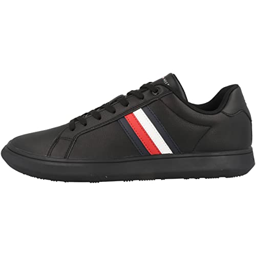 Tommy Hilfiger Herren Corporate Cup Leather Stripes FM0FM04275 Cupsole Sneaker, Schwarz (Black), 41 EU von Tommy Hilfiger