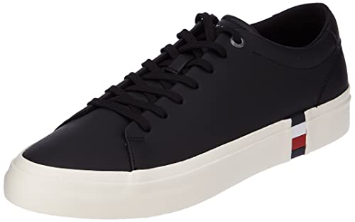 Tommy Hilfiger Herren Vulcanized Sneaker Corporate Leather Detail Schuhe, Schwarz (Black), 40 von Tommy Hilfiger