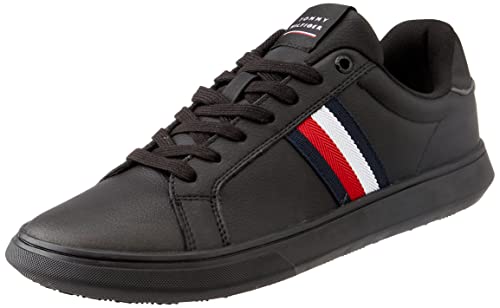 Tommy Hilfiger Herren Cupsole Sneaker Corporate Leather Cup Stripes Schuhe , Schwarz (Black), 40 EU von Tommy Hilfiger