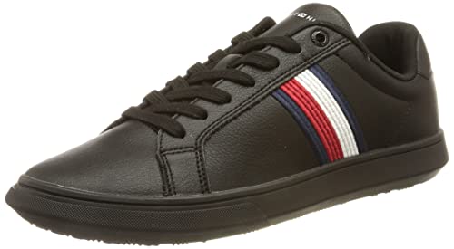 Tommy Hilfiger Herren Cupsole Sneaker Corporate Leather Cup Stripes Schuhe , Schwarz (Black), 40 EU von Tommy Hilfiger