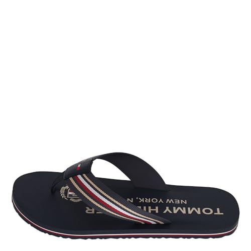 Tommy Hilfiger Herren Flip Flops Corporate Stripes Beach Sandal Badeschuhe, Mehrfarbig (Red/White/Blue), 40 EU von Tommy Hilfiger