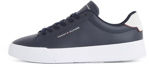 Tommy Hilfiger Herren Court Sneaker Detail Essential aus Leder, Blau (Desert Sky), 42 von Tommy Hilfiger