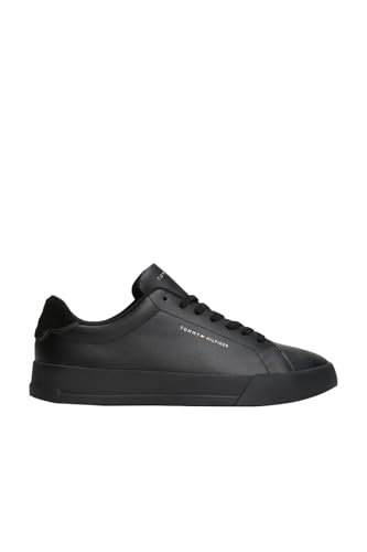 Tommy Hilfiger Herren Court Sneaker Detail Essential aus Leder, Schwarz (Black/Black), 41 von Tommy Hilfiger
